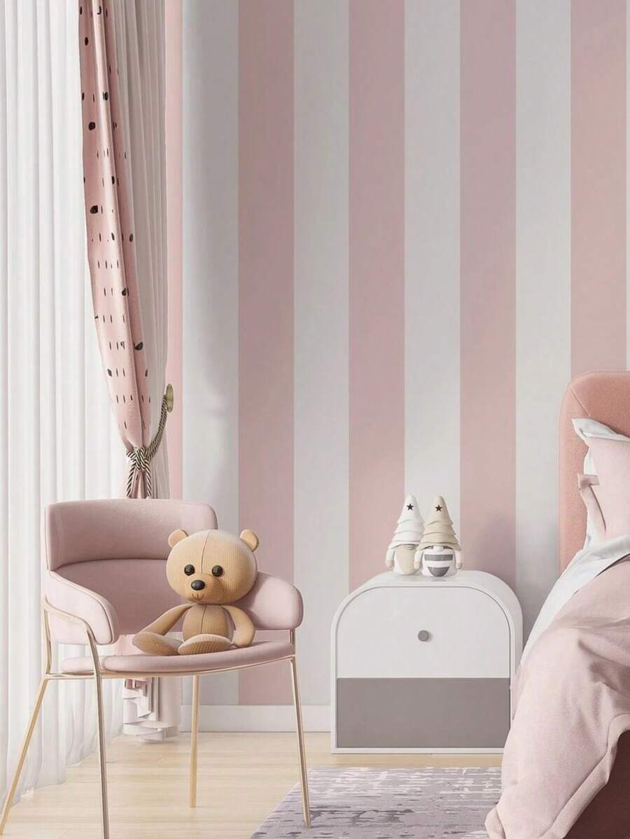 1 Roll Easy-Apply Pink Stripe Wall Decal - Self-Adhesive, Moisture-Resistant Vinyl Wallpaper For Kitchen, Bathroom, Bedroom & More - Peel & Stick, Easy Clean, Matte Finish - Available In 10 Sizes