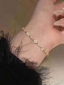 1pc Four-Leaf Clover Flower Adjustable Bracelet For Women, Niche Luxury Design, Fashion Elegant Elegant, Exquisite Versatile Hand Accessory Suitable For Daily Wear And Beach Vacation - Multicolor - View 11