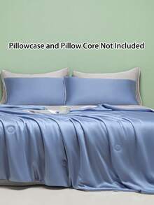 1pc Smooth Luxury Quilt, Suitable For All Seasons, Thin Bedding Quilt, Machine Washable, Air Conditioning Quilt - Dusty Blue - View 3