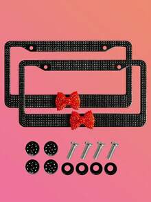 1pc/2pcs Pearlescent Plastic License Plate Frame, Black & Pink, Christmas Gift For Cute Girls - A - View 13