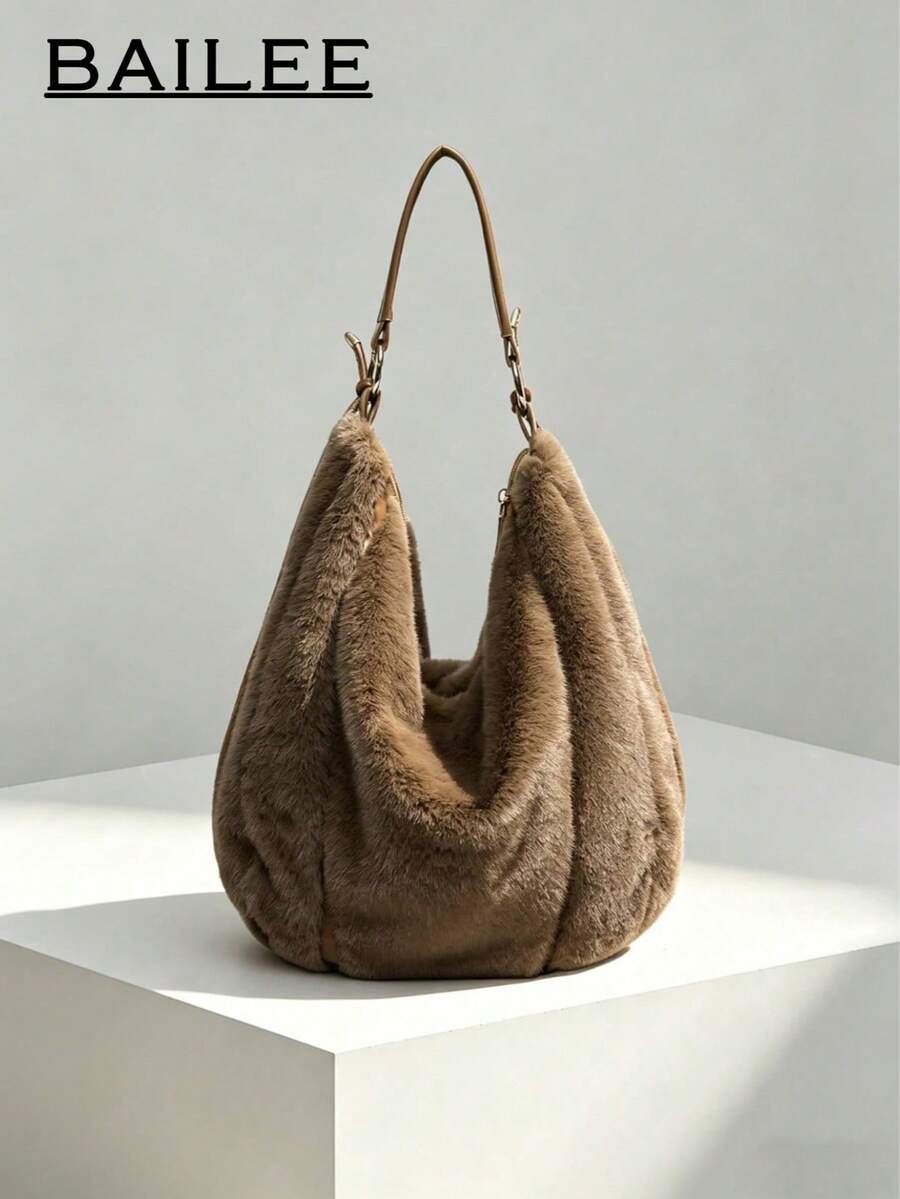 BAILEE A Stylish And Practical Women's Shoulder Bag, Perfectly Blending Faux Fur And Leather. This Bag Will Enhance Your Elegant Elegant.