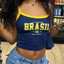 Chaleco Corto con tirantes para mujer, ropa informal de calle con letras de Brasil, Y2K, Europa y Estados Unidos, Verano - nz1021 - Ver 1