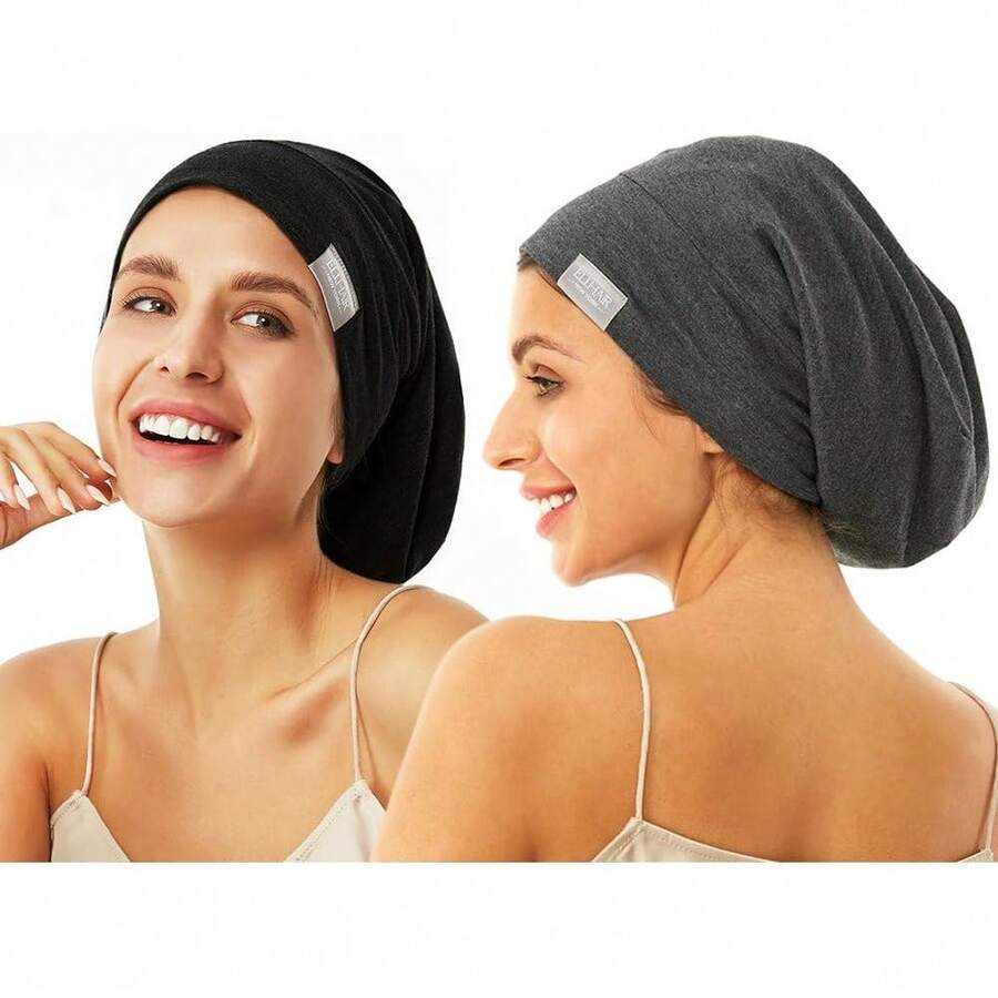 Gorro de dormir con forro de satén sedoso, ajustable, suave, para mujeres y niñas, 2 unidades (negro y gris oscuro) - XS Niños Rosa Caramelo - Ver 1