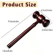 6.8 Inch Brown Judge Gavel, Handmade Wooden Courtroom Gavel For Courtroom Simulations, Auction, Meetings, And Desk Decor - As Pic - View 3