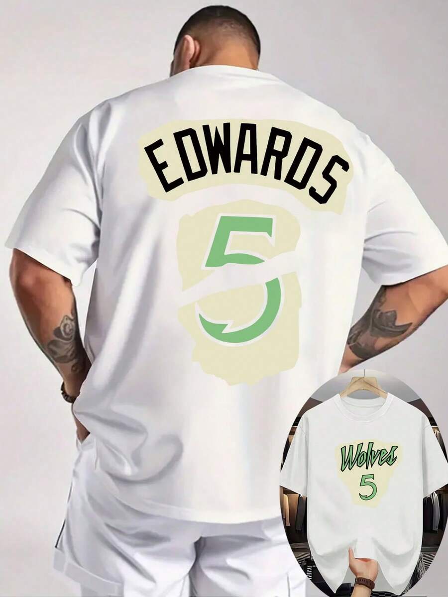 Camiseta Corta de Hombre EDWAROS con Estampado de Doble Cara - Transpirable, Cuello Redondo, Casual de Verano con Letras Icónicas, Adecuada para Uso Diario, Lavable a Máquina y Sin Plancha para Combinar o para Conjuntos, 100% Algodón, Clásica Casual - Blanco - Ver 1