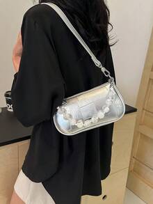 女款春夏新款韓系時尚小方包小眾Ins風極簡單肩包 - 銀色 - 查看 3
