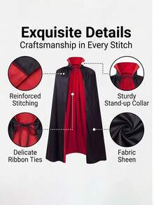 1pc Red & Black Reversible Hooded Cape, Black & Red Color Scheme With Hood, Cosplay Costume Accessory, Masquerade Performance Costume Decoration, Halloween Party Supplies, Adult And Teen Party Supplies - View 3