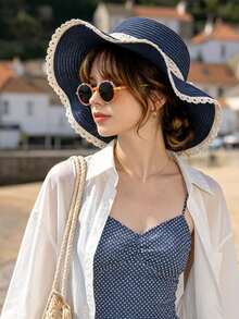 1pc Women's Straw Hat, Bohemian Polyester Fiber Fashion Outdoor New Style, Wide Brim Personalized Sun Protection Breathable Straw Hat, Suitable For Daily Outdoor Use - MZ923 - View 5