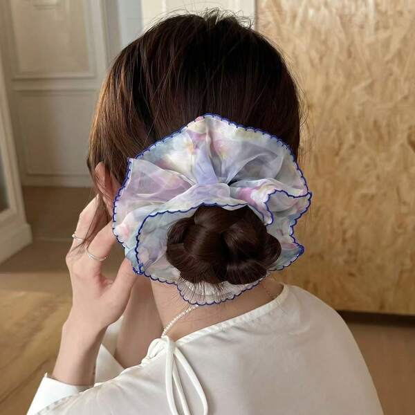 New Purple Tie-Dye Organza Scrunchie Hair Tie Bun Hair Tie Casual Daily Wear Gradient Polyester Fiber Hair Accessory All Seasons Ponytail Elastics Rubber Bands