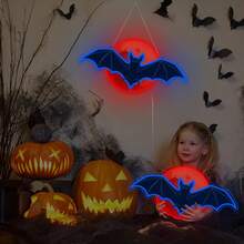 萬聖節 LED 霓虹燈，萬聖節牆面裝飾南瓜「Trick Or Treat」霓虹燈，適用於房間、窗戶裝飾，趣味家居裝飾，派對，萬聖節裝飾，USB 供電 - 黑色 - 蝙蝠 - 查看 3