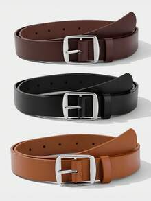 2pcs/3pcs Set White K-Color Square Buckle Fashion Decorative Versatile Suitable For Daily Use PU Belt Set - Multicolor - View 5
