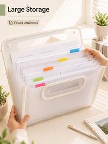 1pc Minimalist Portable 12-Pocket Expanding File Organizer, Solid Color Design With Colorful Index Tabs & Cutout Handle, PP A4 Document Storage Folder For Office, School, Study & Home Use,Back To School - Multicolor - View 4