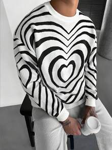 WAIT HIM Unisex Casual Heart Pattern Pullover Sweater, Suitable For Valentine's Day - White - View 9