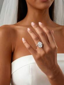 1 pieza Anillo de compromiso de mujer de plata de ley S925 con moissanita blanca ovalada de 5CT, anillo de boda, regalo de aniversario y promesa, adecuado para uso diario - Estilo A - Blanco - Ver 4