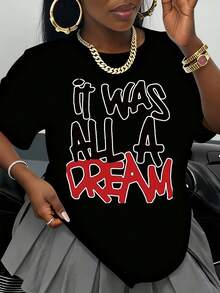 Women's Basic Mexican Graphic T-Shirt "It Was All A Dream", Plus Size Casual T-Shirt, Urban Fashion Top, Summer T-Shirt, Stylish T-Shirt, New Release - 黑色 - 查看 1