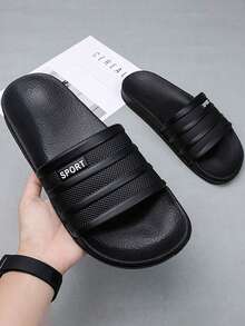 HISQIM Men's Casual Slippers, Simple And Fashionable Men's Sandals, Home Slippers, Beach Sandals, Indoor Slippers, Bathroom Sandals, Comfortable, Thick Sole - Black - View 1