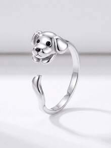 1pc Cute Big Ear Dog Ring, Rhinestone Inlaid Women's Wedding Ring, Girls Promise Ring, Eternity Ring, Women's Jewelry Gift - Style 1 - View 5