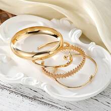 4pcs Fashion Mix & Match Open Cuff Bracelet Set, Stackable Jewelry Accessories For Women, Luxury High-End Bracelet - Yellow Gold - View 3