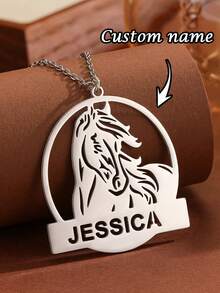 1PC Personalized Stainless Steel Horse Pendant Necklace - Custom Engraving, Hollow Design Unisex, Fashionable Wildlife Jewelry, Birthday Anniversary Gift, Custom Name Necklace, Gift For Girlfriend, Thanksgiving Gift, Personalized Jewelry - Multicolor 4 - View 8