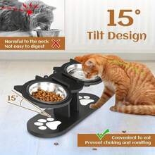 Mangkuk Makan Kucing & Anjing Kayu yang Dapat Diatur Sudutnya 15°, Termasuk 3 Mangkuk Stainless Steel, Desain Anti-Muntah Mengurangi Kelelahan Kumis, Cocok Untuk Kucing, Anjing Kecil, dan Hewan Peliharaan Kecil Lainnya, Penting Untuk Rumah Tangga dengan Banyak Kucing & Hewan Peliharaan - Versi yang ditingkatkan - View 5