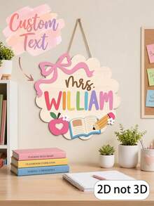 1pc Customized Teacher Classroom Wooden Door Sign, Personalized Teacher Name, Welcome Door Hanger, 3 Styles Available, Wooden Printed Sign With Hanging Rope, Classroom Decor, Teacher Appreciation Back To School Gift For Educators - Multicolor - View 4