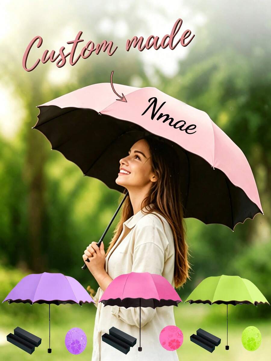 Customized Name Umbrella, Sun Protection, Water-Activated Floral Pattern, Fashionable Umbrella, Outdoor Photography Essential, Thick And Durable, Ideal Holiday Gift - Multicolor - View 1