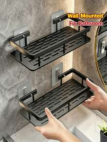 No-Drill Bathroom Shower Caddy, Wall-Mounted Rust-Proof Corner Shower Rack, Large Capacity Luxury Bathroom Kitchen Storage Rack - No-Drill Wall-Mounted Bathroom Storage Rack, Convenient For Access And Organization, Suitable For Kitchen And Home, Store Toiletries, Cosmetics And Miscellaneous Items - Multiple Styles - View 2