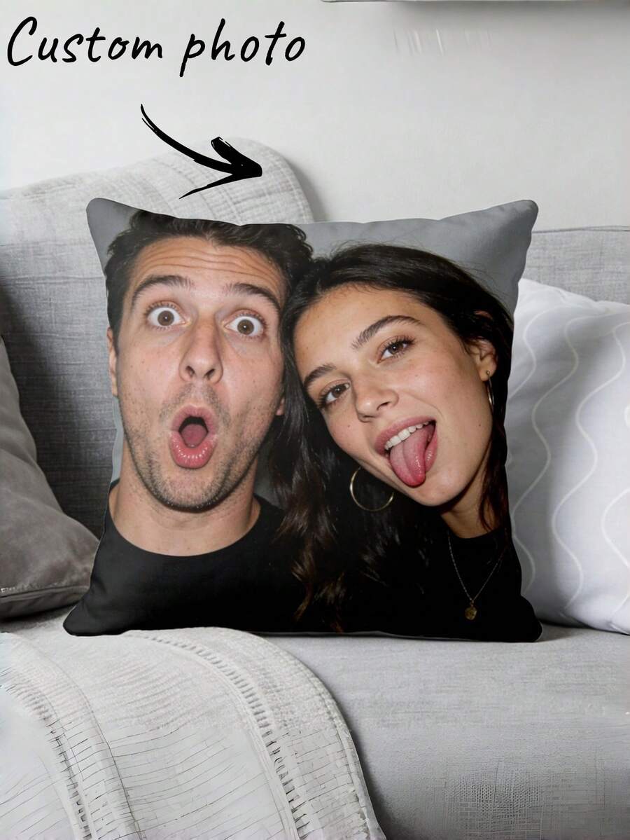 1pc Customized Photo Printed Soft Pillowcase, Personalized Photo Background Color Decorative Throw Pillow Cover, Suitable For Christmas, Valentine's Day, Father's Day, Mother's Day, Wedding, Holidays, Couple Room Decor, Custom Pillowcase, Gift For Loved Ones, No Pillow Insert, , Breathable, Lightweight, Washable, Cute, Warm, Soft, Comfortable, Minimalist, Customized, Personalized, Unique, Him, Her, Boyfriend, Girlfriend, Dad, Mom, Family, Friends, Bed, Car, Bedroom, Tea Room, Living Room, Sofa - Multicolor - View 1