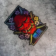 日式惡魔般若面具全息貼紙 - JDM 武士武士刀櫻花車貼，適用於汽車外觀改裝 - 1pcs - 查看 1