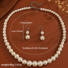 1 Set Luxury Faux Pearl Beaded Necklace & Earrings Set, Women's Banquet Party Dress Accessories - A Set Of Imitation Pearl Necklace and Earrings - View 3