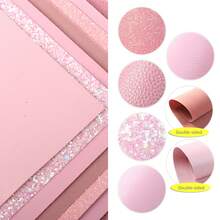 7Pcs/Set 7.87x12.99inch Pink Textured Faux Leather Sheets Glitter Textured Synthetic Leather Fabric - Default - View 6
