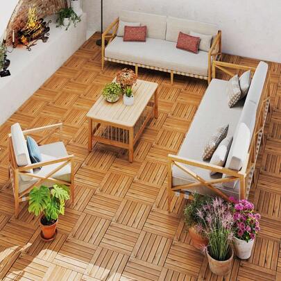 12 X 12 Inch 27 Pieces Acacia Wood Interlocking Deck Tiles With Waterproof Design-Natural-XY767508