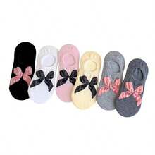 6 Pairs Multicolor Assorted New Chinese Ballet Style Solid Color Bow Knot Boat Socks Spring Summer Thin Invisible Low-Cut Ankle Socks Ins - Multicolor - View 9