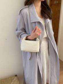 法式高端女款編織包 2026新款西式餃子包，小眾紋理通勤包，百搭手提包 - 白色 - 查看 5
