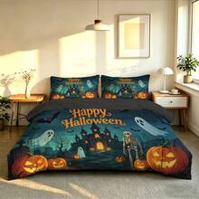 3-teiliges bedrucktes Bettbezug-Set im dunklen Märchenstil mit Halloween-Thema (1 Bettbezug + 2 Kissenbezüge, ohne Füllung), weich und hautfreundlich, geeignet für alle Jahreszeiten. Oversized Doppelgröße, geeignet für Hotel, Schlafzimmer, Zimmer, Wohnheim und andere Räume. Reißverschluss, maschinenwaschbar, kann auch als Geschenk verschenkt werden. - Verschiedenfarbig - Übersicht 8