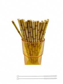 50/25pcs Green Bamboo Pattern Paper Straws - Bamboo Pattern Straws, Suitable For Cocktails, Birthday And Wedding Decorations, Tropical Hawaiian Style Parties; Creative Small Gifts, Summer Decorations And Party Supplies.(Brush Included) - Multicolor - View 9