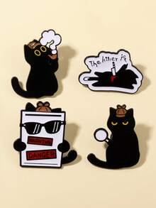 4pcs Creative Detective Black Cat Letter Brooch, Unique Creative Fashion Accessory, Suitable As A Gift For Cat Lovers - C3571 - View 10
