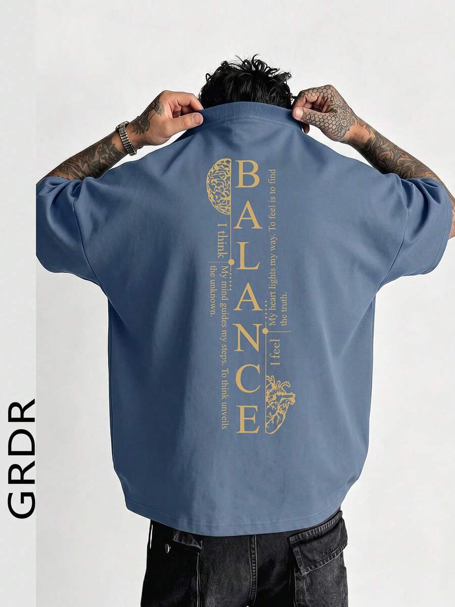 GRDR 男士时尚印花宽松短袖T恤 | 精致设计 | 夏季必备 | 易于搭配，展现您的风格 - 霧霾藍 - 查看 1