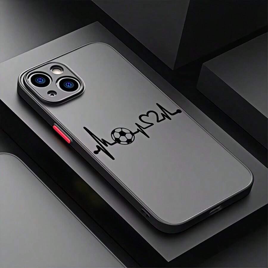 1pc Creative Football ECG Heartbeat Aesthetic Crown Pattern Spray Painted Skin-Feel Full Coverage Lens Anti-Drop Fashion Phone Case Compatible With Apple 11 12 13 14 15 16 17 Pro Max 7/8/XR Series Anti-Fingerprint Protective Cover - Multicolor - View 1