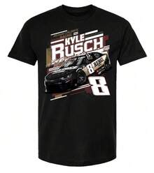 Camiseta  Kyle Busch 8 Rebel Bourbon, camiseta para fanáticos de Rowdy Busch Racing, 100% algodón, camiseta clásica informal para hombre, hecha de tela de algodón suave, cuello redondo, manga corta, ideal para uso diario y al aire libre. - Negro - Ver 1