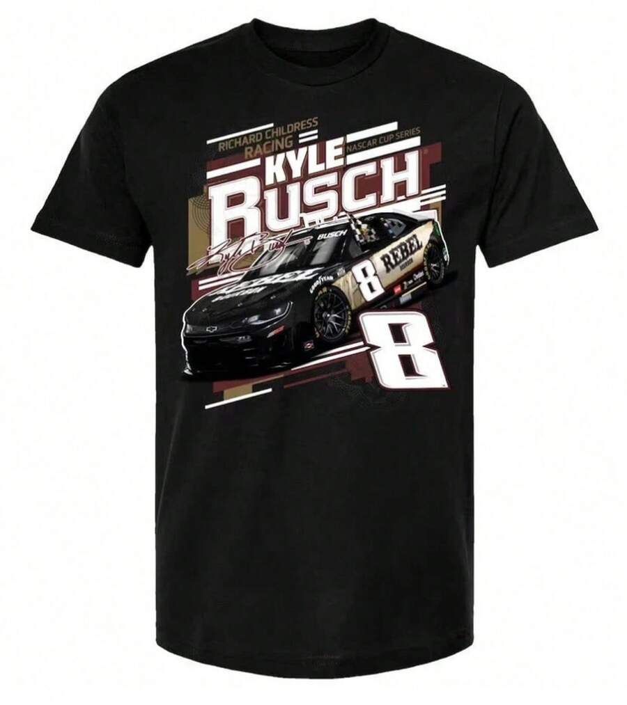 Camiseta Kyle Busch 8 Rebel Bourbon, camiseta para fanáticos de Rowdy Busch Racing, 100% algodón, camiseta clásica informal para hombre, hecha de tela de algodón suave, cuello redondo, manga corta, ideal para uso diario y al aire libre. - Negro - Ver 1