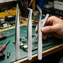 Set Pinset Perbaikan Ujung Halus Presisi Baja Tahan Karat, Set Pinset Presisi Ujung Lurus + Bengkok, Set Pinset Perbaikan Ponsel, Pinset Khusus untuk Mengambil Komponen Elektronik, Set Pinset Khusus untuk Perbaikan Motherboard - C-Perak - View 4