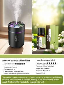 180ml Compact Car Humidifier, Ultrasonic Cool Mist Humidifier, Quiet Operation, 2 Working Modes, Auto Shut-Off, Night Light, Black & White Options, 5 Essential Oil Scents, Reliable Performance, Suitable For Room, Bedroom, Car, Plants, Office, Easy To Clean, Aromatherapy Diffuser - Multicolor - View 14