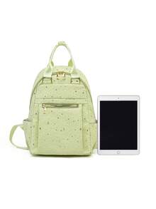 LECEY Women's Diamond Quilted Embroidered Backpack - Green - View 6