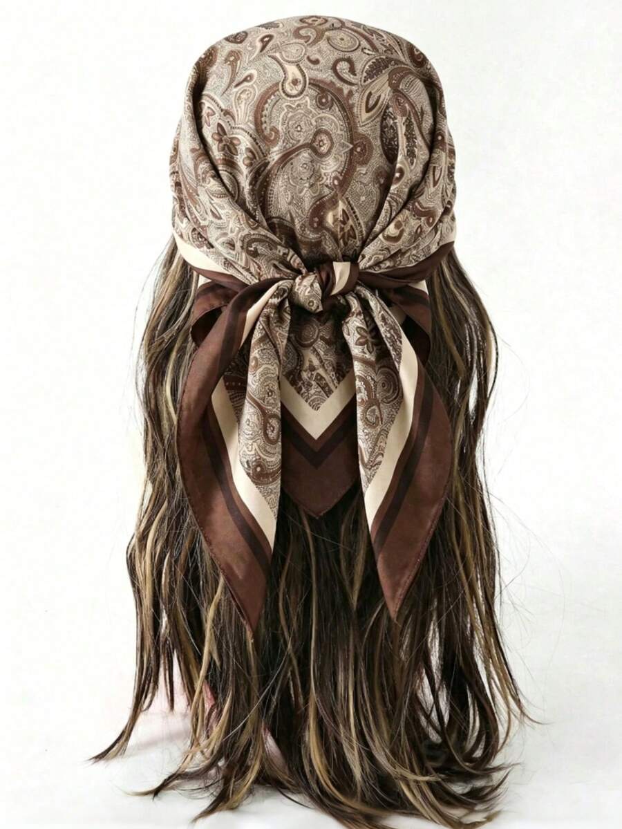1pc Bohemian Style Paisley Print Women's Headscarf, Versatile Casual Silk Scarf For Spring And Summer, Vacation Sun Protection Shawl, Suitable For Daily Wear - Pink - View 1