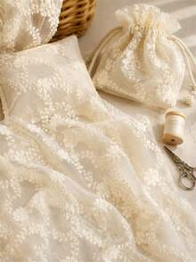 1pc Beige Embroidered Lace Fabric, Semi-Transparent Mesh With Daisy Branch Embroidery, Soft And Delicate Material, Suitable For Curtains, Tablecloths, Decorative Accents, Lightweight And Soft Home Decor - 1 - View 10