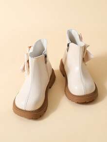 1 Pair Kids Autumn/Winter New Style Little Girls Bow Soft Sole Fashion Versatile Outdoor Anti-Slip Warm Boots - Beige - View 3
