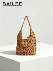 BAILEE A Stylish, Casual, Vacation-Themed, Hand-Knitted, Open-Work Beach Bag With A Corded Inner Pocket. An Excellent Gift Choice. - Multicolor - View 2