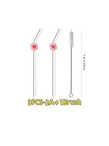 1/3/4/6PCS Flower Glass Straw – Reusable Curved Straws For Smoothies, Cocktails, Bubble Tea, Soda, Summer Drinks, Pool Parties, Beach. Great Gift For Christmas, Birthday, Graduation, Back To School, Valentine's Day. Kitchen Essential, Photo Prop. - View 13