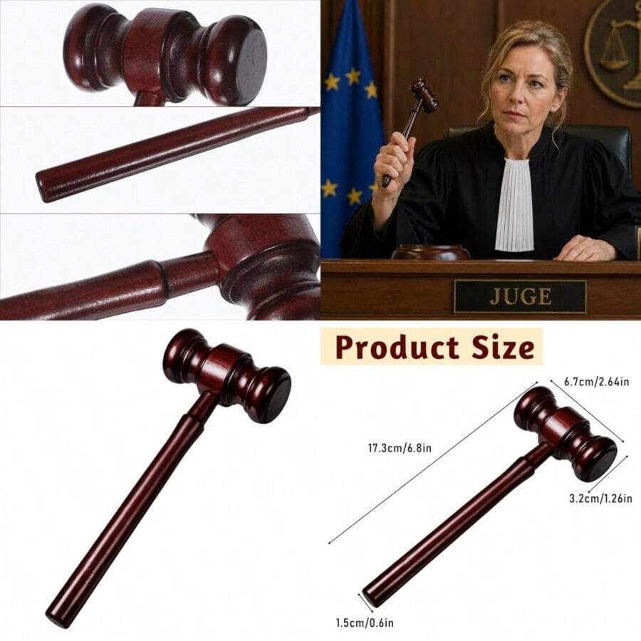 6.8 Inch Brown Judge Gavel, Handmade Wooden Courtroom Gavel For Courtroom Simulations, Auction, Meetings, And Desk Decor - As Pic - View 1